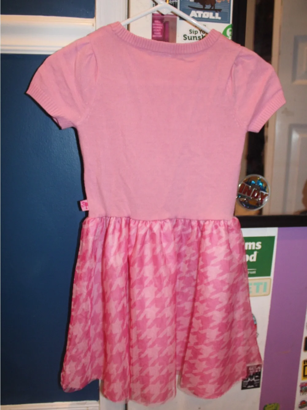 Mattel Barbie Girl Sweater Knit Tutu Dress Pink Houndstooth Size Medium 7/8